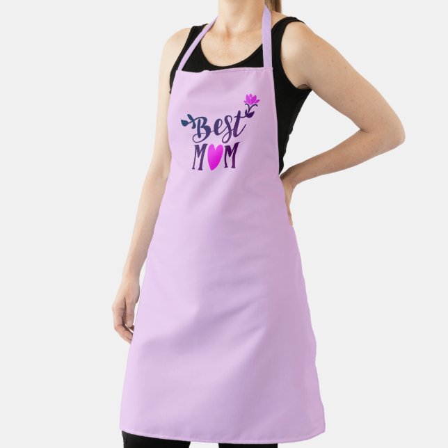 Tablier Meilleure maman, Fleurs Violettes, Lavande Pale (Insitu)