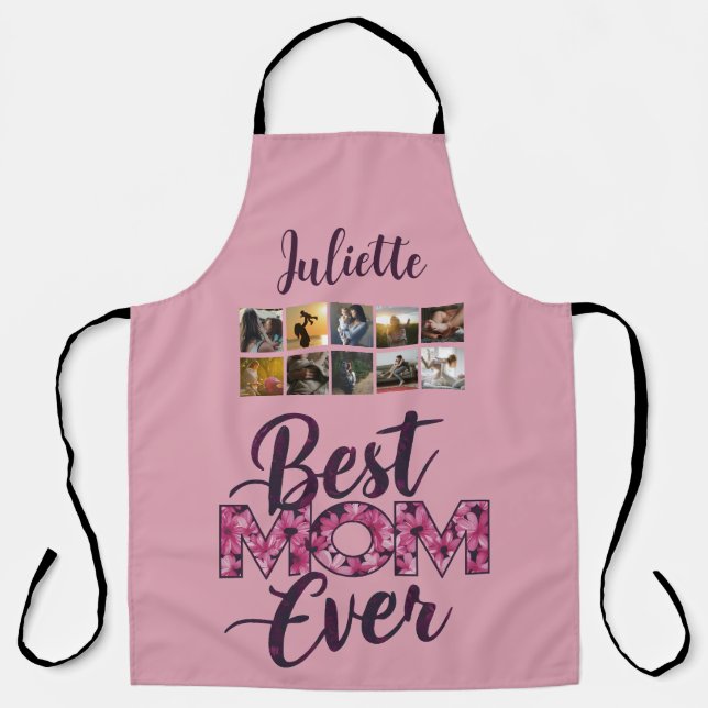 Tablier Meilleure Maman Floral Typographie Rose (Recto)