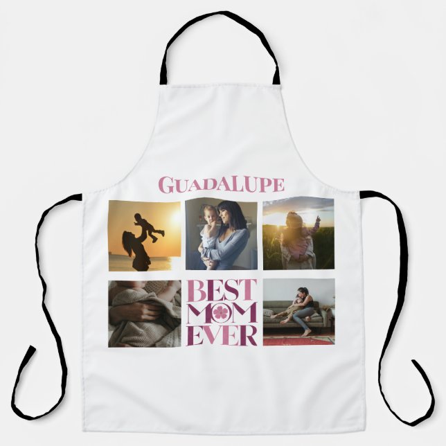 Tablier Meilleure Maman Jamais Collage Photo Rose Mignon (Recto)