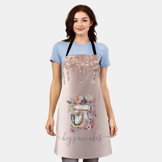Tablier Mélange Floral Pailleté Dégoulinant Rose Doré (Porté)