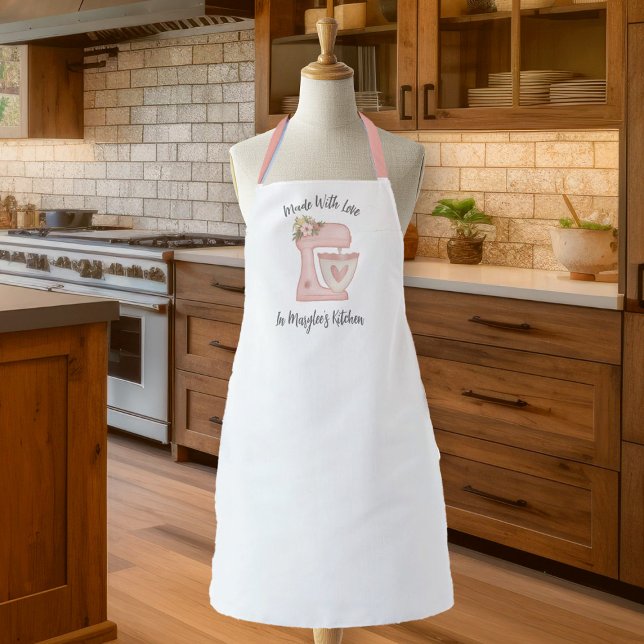 Tablier Mélangeur de gâteau Floral Rose (A cute pink floral mixer baking apron makes a great gift for a friend.)