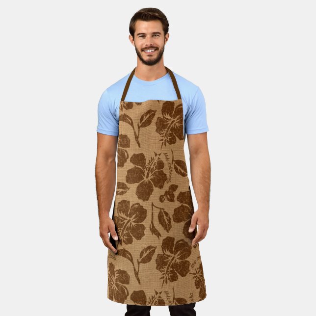 Tablier Mele Kalikimaka Vintage Pareau Hibiscus d'Hawaï (Porté)