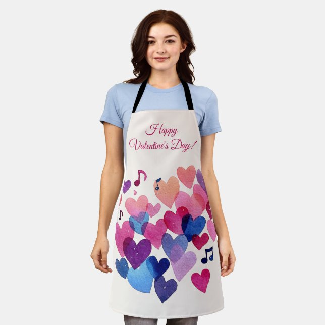 Tablier Mélodie de cœur à l'aquarelle pour la Saint-Valent (Porté)