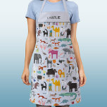 Tablier Menagerie animale personnalisée<br><div class="desc">Toutes sortes d'animaux amusants et la faune pour les amoureux des animaux partout. Animaux de safari,  jungle,  ferme,  oiseaux,  animaux domestiques et animaux sauvages. Un monstre semble s'être faufilé là aussi. Art original de Nic Squirrell. Modifier le nom pour personnaliser</div>