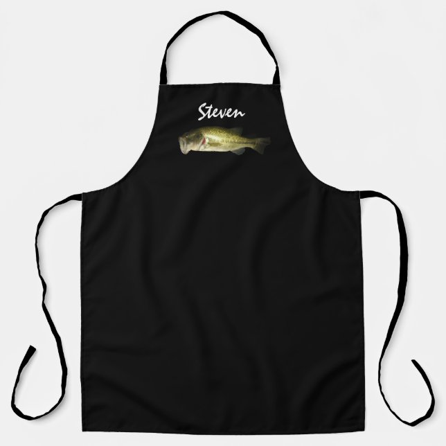 Tablier Mens Bass Poisson Noir Vert personnalisé Barbecue (Recto)
