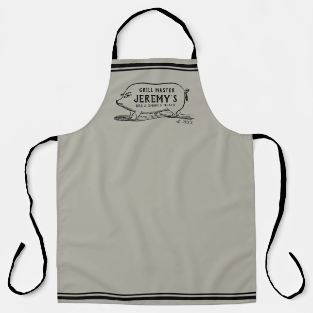 Tablier Mens BBQ Vintage Cochon Grillage personnalisé (Recto)