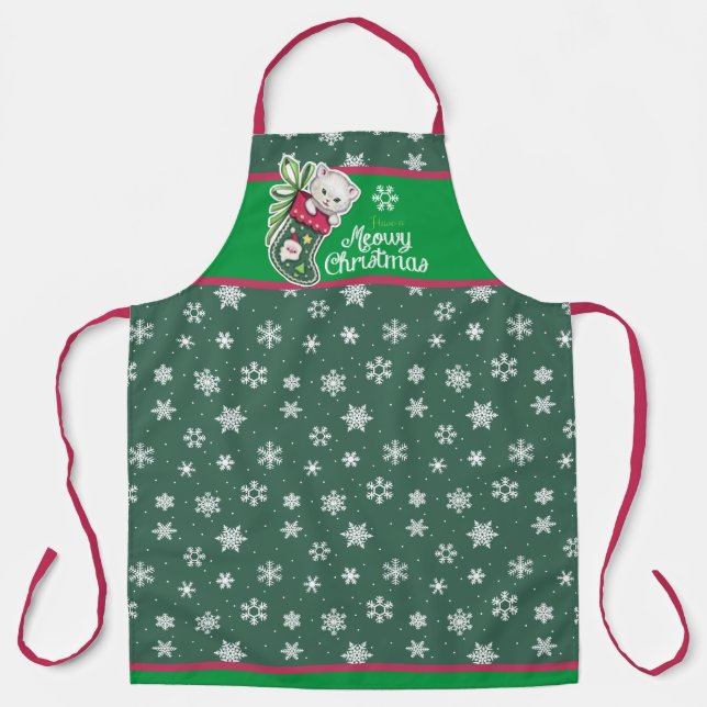 Tablier Meowy Christmas Apron Rouge et Vert (Recto)