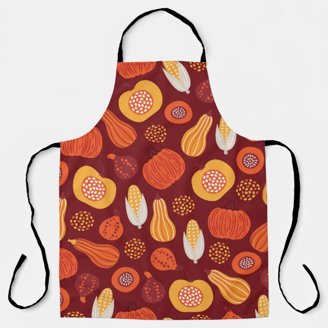Tablier Merci Citrouille Brown Motif sans Seamless. (Recto)
