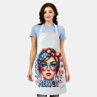 Tablier MERICA' Girl - Retro Patriotic USA Drapeau Bandana