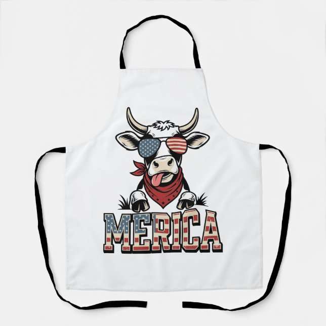 Tablier Merica Graphique de gravure vintage vache patrioti (Recto)