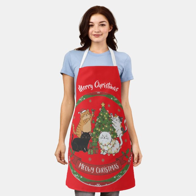 Tablier Merry Christmas Cat Family Apron  (Porté)