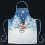 Tablier Merry Christmas Snowman Star Night Snewing Trees<br><div class="desc">"Joyeux Noël Snowman Aquarelle Neige Arbres à neige." Le arrière - plan de neige de la nuit est idéal pour les fêtes et les fêtes de Noël. Un adorable bonhomme de neige affiche une banderole disant "Joyeux Noël !" Tout l'art a été peint en aquarelles ou en acryliques par Audrey...</div>