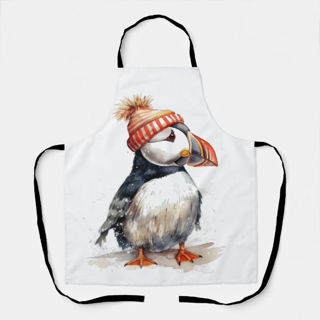 Tablier Merry Puffin Noël Ustensiles de cuisine (Recto)