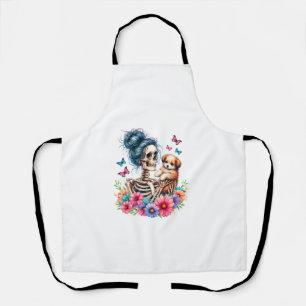 Tablier Messy Bun Skeleton mignon Amoureux de les chiens c