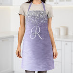 Tablier Métal brossé violet Parties scintillant d'argent N<br><div class="desc">Personnalisez facilement ce tablier chic et branché avec une jolie parties scintillant brillante en argent sur un arrière - plan métallique brossé violet.</div>