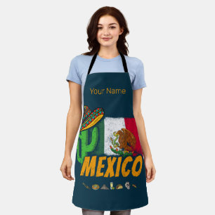 Tablier Mexique Cactus Vintage avec Drapeau Sombrero Souve