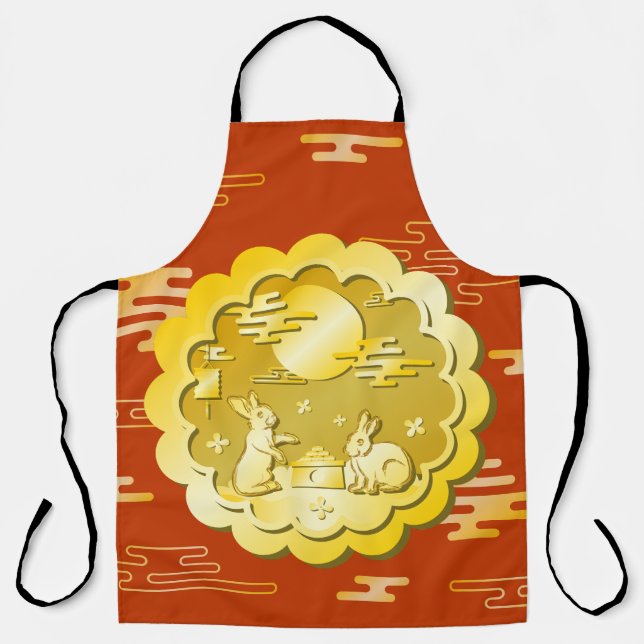 Tablier Mi-automne Festival Gold Mooncake Moon Rabbit (Recto)