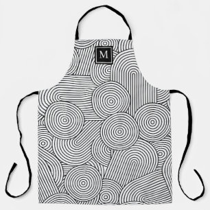 Tablier Mi-siècle moderne noir blanc Monogramme initial