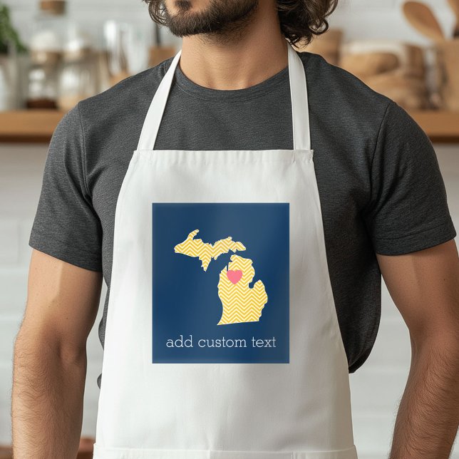 Tablier Michigan State Map with Custom Love Heart and Name (Funny Football Apron)