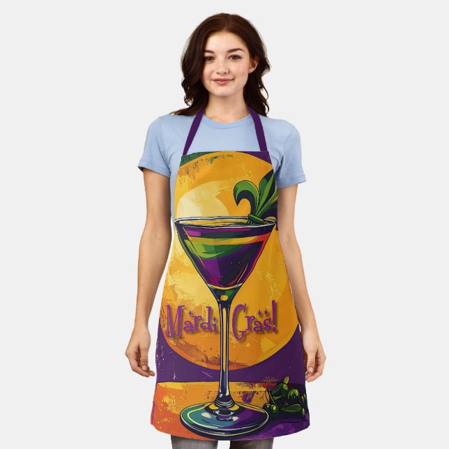 Tablier Mid Century Mardi Gras Sunset Fleur De Lis Martini (Porté)