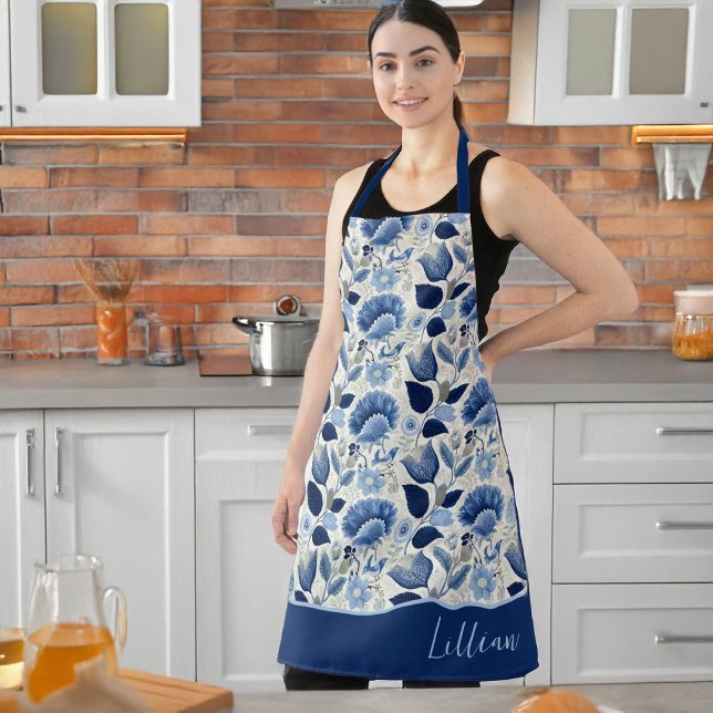 Tablier Midnight Delft Garden Vintage Botanique Bleu (beautiful personalized apron)