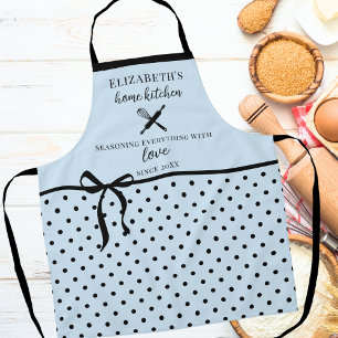 Tablier Mignon Chic Féminin Bleu Clair et Noir à pois