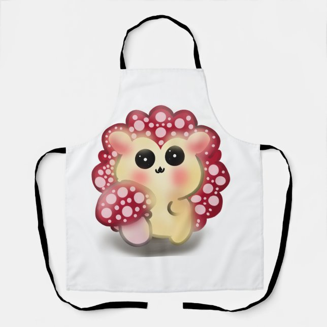 Tablier Mignon Dessin de Champignon Rouge Kawaii Hérisson (Recto)