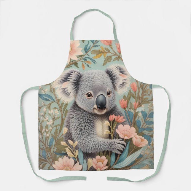 Tablier Mignon Koala Élégant Floral Pastel (Recto)