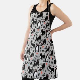 Tablier Mignon motif sans couture de chat noir sur fond gr