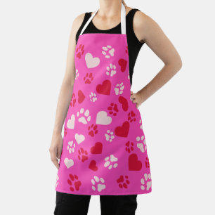 Tablier Mignon Rose avec Cœur et Empreintes de Pattes de C
