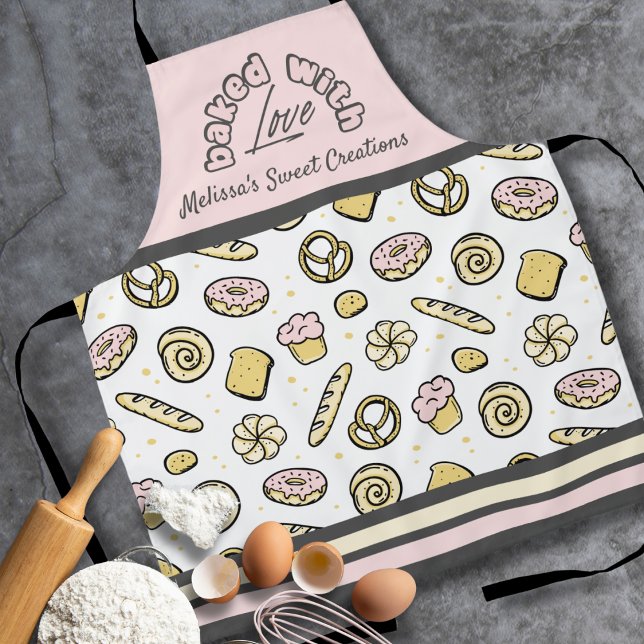 Tablier Mignon Rose Jaune Cuisiné Avec Amour (Créateur téléchargé)