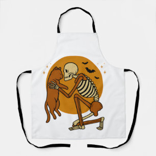 Tablier Mignon squelette étreignant un chat design gothiqu
