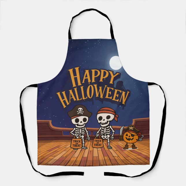 Tablier mignon, squelettes et citrouille Halloween (Recto)