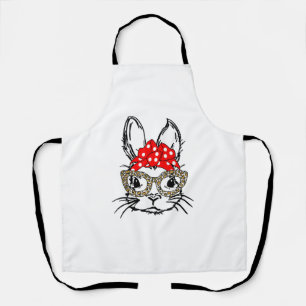 Tablier Mignonette Empreinte de léopard Visage Bandana Rou