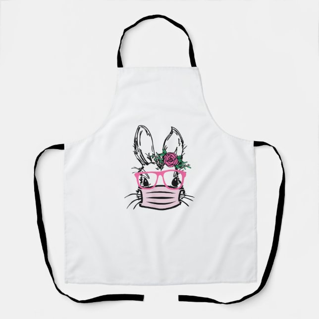 Tablier Mignonne face lapin avec lunettes Masque Visage Ra (Recto)