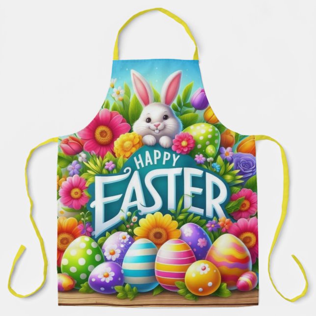Tablier Mignonne lapin de printemps/Pâques avec oeuf (Recto)