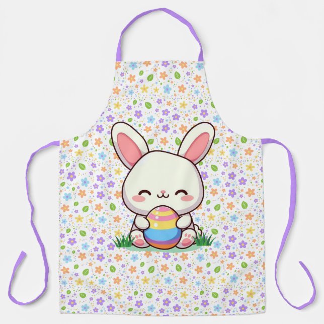 Tablier Mignonne lapin de printemps/Pâques avec oeuf (Recto)