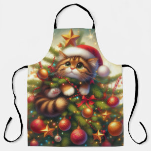 Tablier Mignonne, malicieuse chatte dans le sapin de Noël