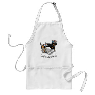 Tablier Mignonne Tea Party Dachshund Dog (noir & bronzage)