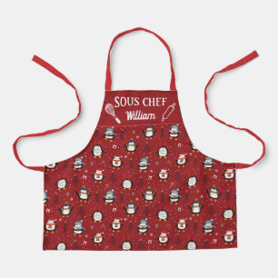 Tablier Mignons pingouins amusants sapins neige Sous-chef