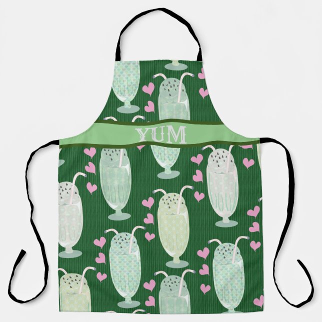 Tablier Milkshake Fun Mint Dessin Retro Motif Cute Amusant (Recto)