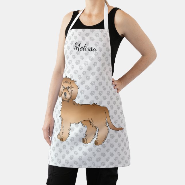 Tablier Mini Goldendoodle Abricot Dessin Animé Chien & Nom (Insitu)