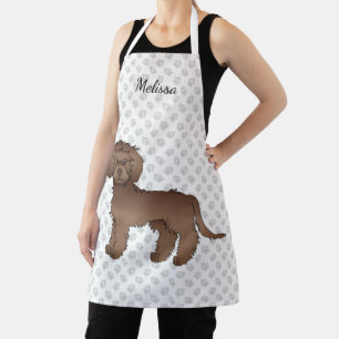 Tablier Mini Goldendoodle marron de dessin animé & nom
