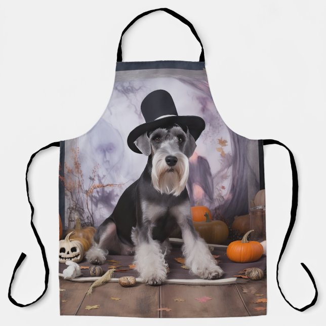 Tablier Miniature Schnauzer Citrouilles Halloween Épouvant (Recto)