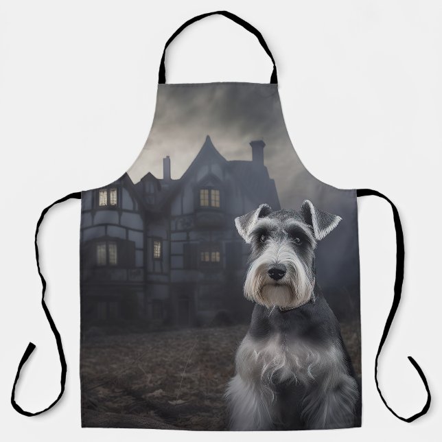 Tablier Miniature Schnauzer Halloween Effrayant (Recto)