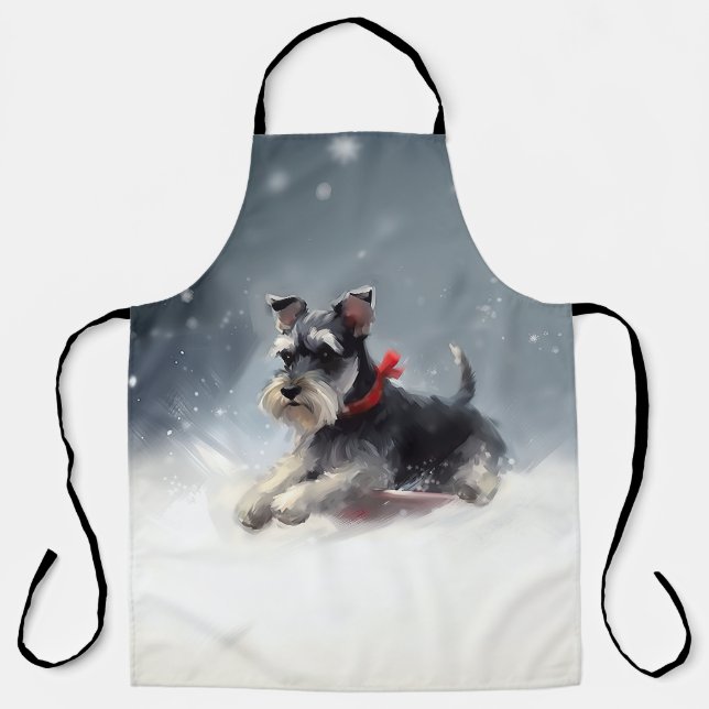 Tablier Miniature Schnauzer Noël neige hiver (Recto)