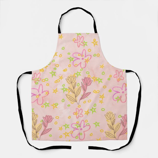Tablier Minimal Floral Doodle Pattern –Pastel Pink pattern (Recto)