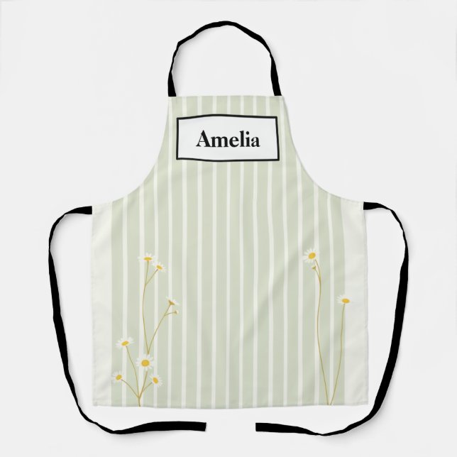 Tablier Minimalist Sage Stripe & Daisy Apron (Recto)