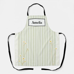 Tablier minimaliste à rayures sauge et daisies