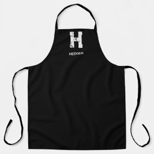 TABLIER MINIMALISTE BLANC UN MONOGRAMME DE LETTRE NOM NOIR